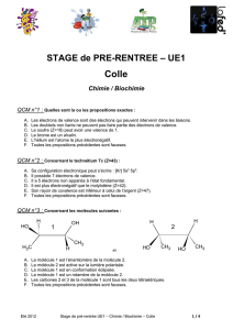 STAGE de PRE-RENTREE – UE1 Colle Chimie / Biochimie QCM n