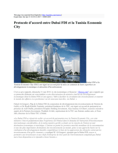 Protocole d`accord entre Dubai FDI et la Tunisia