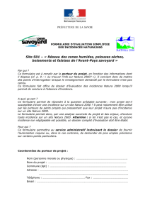 Natura 2000 - Formulaire Evaluation Incidences