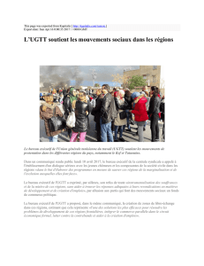 L`UGTT soutient les mouvements sociaux dans les régions