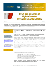 Droit des sociétés et législation des investissements à Malte