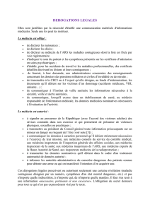 dérogations au secret médical. - Conseil départemental du Cantal