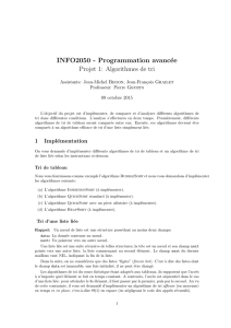 INFO2050 - Programmation avancée Projet 1: Algorithmes de tri