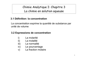 Chimie Analytique I: Chapitre 3 La chimie en solution aqueuse