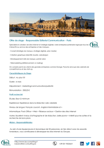 Offre de stage - Responsable Editorial Communication - Paris