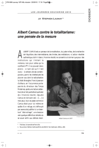 Albert Camus contre le totalitarisme: une pensée de la mesure