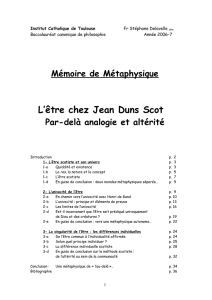 Mémoire de Métaphysique - Franciscains de Toulouse