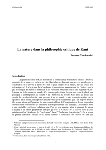 La nature dans la philosophie critique de Kant