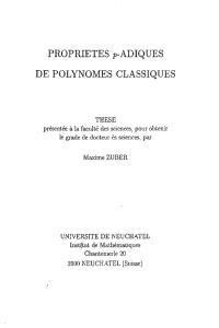 PROPRIETES p-ADIQUES DE POLYNOMES CLASSIQUES
