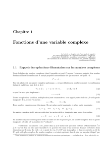 Fonctions d`une variable complexe