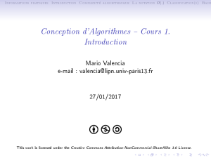 Conception d`Algorithmes – Cours 1. Introduction
