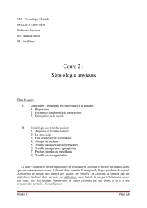 Cours 2 : Sémiologie anxieuse - Cours L3 Bichat 2012-2013