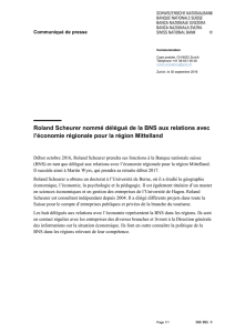 Roland Scheurer nommé délégué de la BNS aux relations avec l