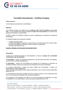 Formalité internationale - Certificat d`origine - CCI Nantes St