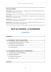 NOTE DE SYNTHÈSE : LE PATRIMOINE