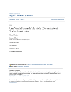 Une Vie de Platon du VIe siÃ¨cle (Olympiodore) Traduction et notes