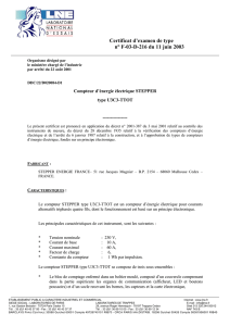 Certificat d`examen de type . n° F-03-D-216 du 11 juin 2003