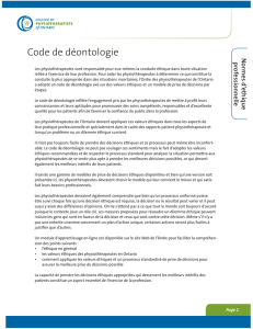 Code de déontologie - College of Physiotherapists of Ontario