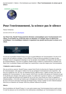 Pour l`environnement, la science pas le silence - Journal