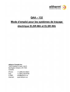 QAA – 132 Mode d`emploi pour les systèmes de traçage électrique