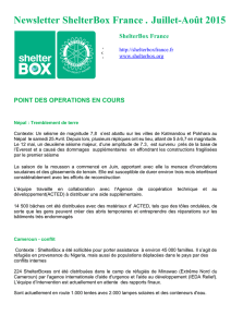 Newsletter ShelterBox France . Juillet