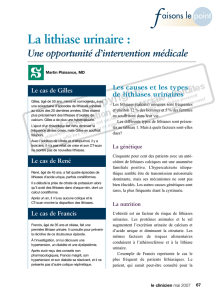Feature 1 La lithiase urinaire - STA HealthCare Communications