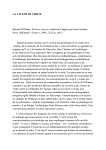 LA VALEUR DE VERITE Bernard Williams, Vérité et véracité, traduit