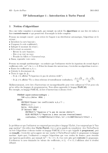 TP Informatique 1 - Introduction à Turbo Pascal 1 Notion d`algorithme