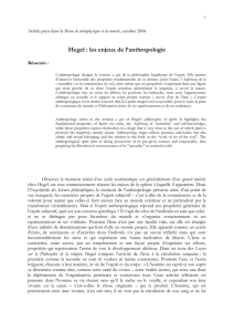 Hegel : les enjeux de l`anthropologie