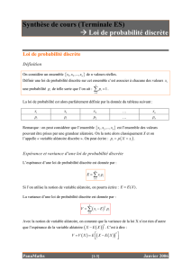 Synthèse de cours (Terminale ES) → Loi de probabilité