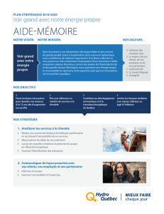 Aide-mémoire du Plan stratégique 2016-2020 d`Hydro