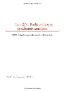 Item 279 : Radiculalgie et syndrome canalaire - unf3s