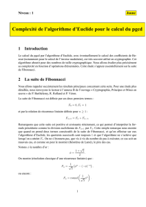 Complexité de l`algorithme d`Euclide pour le calcul du pgcd 1