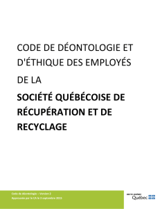 code de déontologie et d`éthique des employés de - Recyc