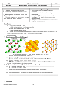 cohésion des solides ioniques et moléculaires