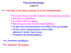 Cours 8 : Calcul de variation de S. Potentiels thermodynamiques.