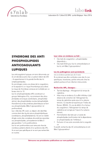 Syndrome des anti phospholipides - Anticoagulants lupiques