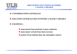 mouvement d`un point materiel a masse variable → considerations