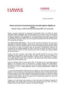 Havas annonce le lancement d`une nouvelle agence digitale en Chine