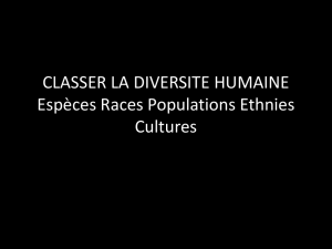 CLASSER LA DIVERSITE HUMAINE Espèces Races Populations
