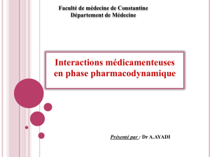 Interactions médicamenteuses en phase pharmacodynamique