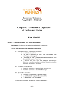 Chapitre 2 – Production, Logistique et Gestion des Stocks Plan détaillé