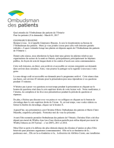 Quoi attendre de l`Ombudsman des patients de l`Ontario