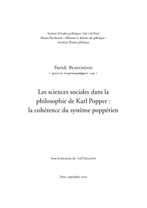 Les sciences sociales dans la philosophie de Karl Popper : la