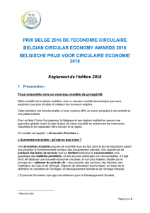 PRIX BELGE 2016 DE l`ECONOMIE CIRCULAIRE BELGIAN
