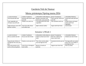 Garderie Nid de Namur Menu printemps/Spring menu 2016