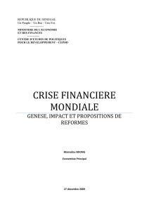 Crise financière mondiale genèse, impact et propositions de