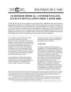 Le dossier médical : confidentialité, accès et divulgation