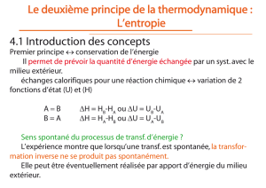 Le deuxième principe de la thermodynamique : L`entropie 4.1