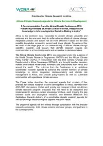 Priorities for Climate Research in Africa African Climate Research